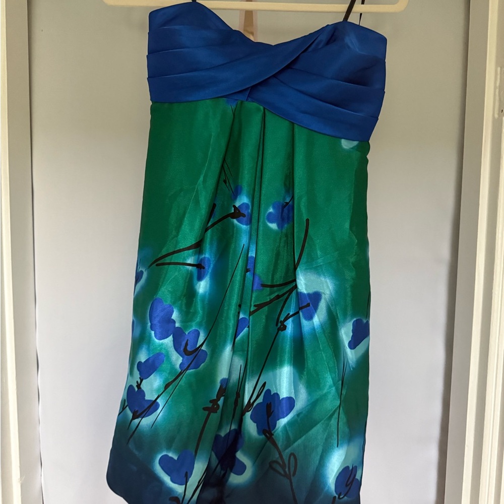 Jump Strapless Blue and Green Flower Design Dress